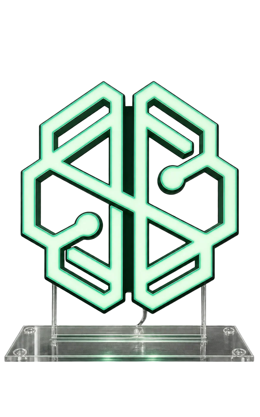 Logo sur socle — enseigne lumineuse premium sur support plexiglas