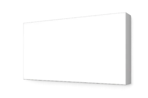 Caisson lumineux face plexi sans bord — face PMMA imprimée et chant Dibond