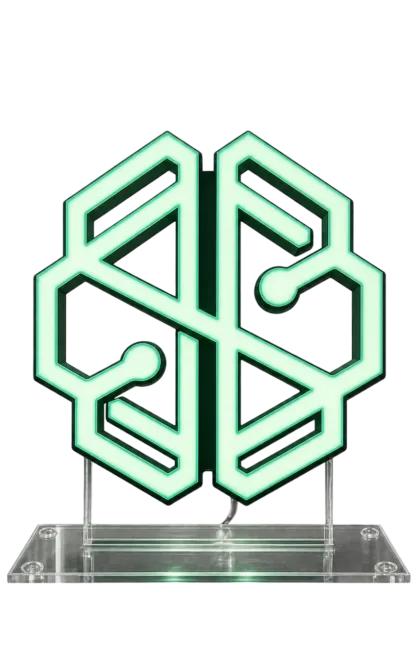 Logo sur socle — enseigne lumineuse premium sur support plexiglas
